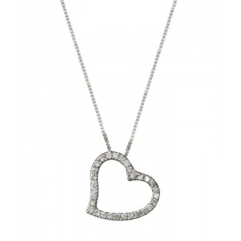 שרשרת ותליון זהב 14K בצורת לב משובץ יהלומים 0.18 קראט