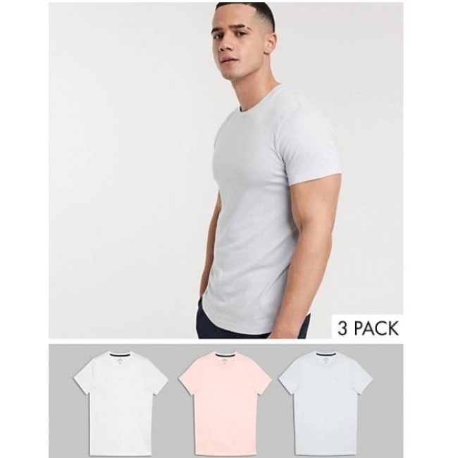 מארז 3 חולצות  t-shirt  slim fit Hollister  צבעים-לבן תכלת ואפרסק