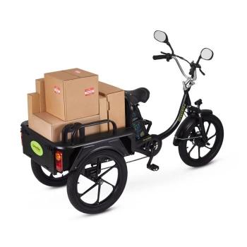 Electric tricycle with folding bench that turns into a 750W motor box Electric tricycle with folding bench that turns into a 750W motor box