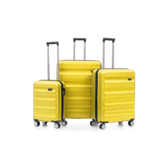 ABS-סט 3 מזוודות, עשויות מחומר איכותי קל משקל וגמיש למניעת שבר ועמידות גבוהה | נגד מים | 4 גלגלים כפולים, 360 מעלות | "20- נפח 34 ליטר