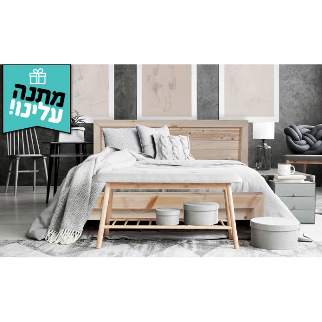 מיטה עשויה עץ אורן מלא עם ראש מיטה, במבחר צבעים כולל מזרן קפיצים מתנה דגם 5016 משלוח חינם
