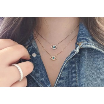  שרשרת עין הרע עם יהלומים וטורקיז בזהב 14 קראט-משלוח חינם