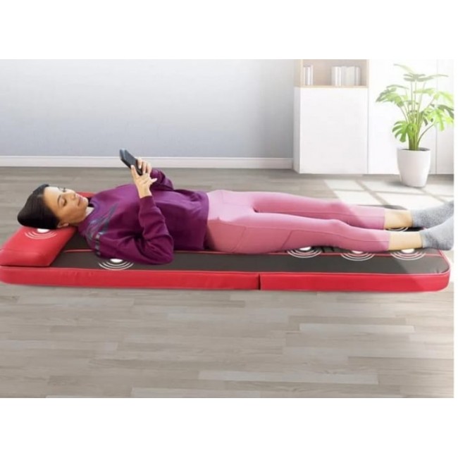 An advanced massage mat for deep massage with an Ultra Deep Body Care system for shiatsu massage that simulates the touch of a back therapist along with a hot stone surface