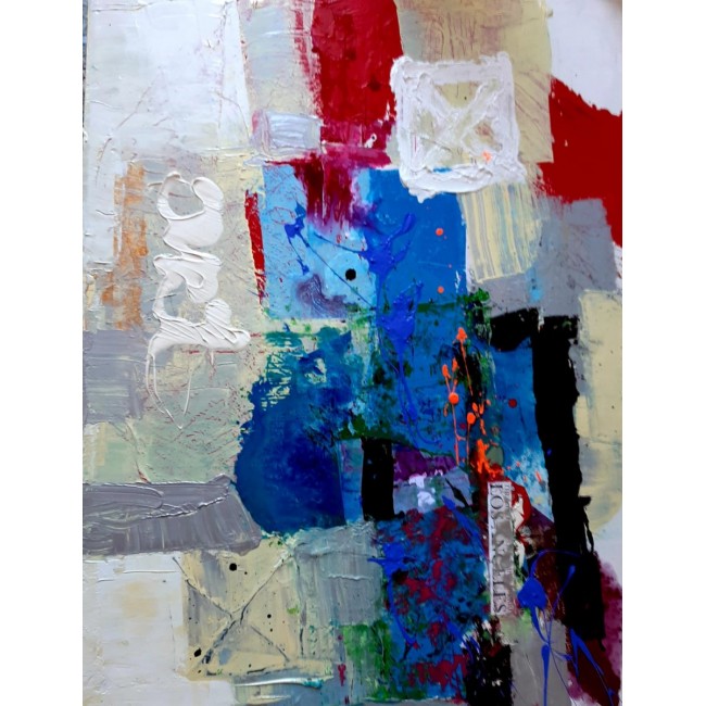 Abstract art painting by the artist Moshe Leider-Collage, glass paint, acrylic size 90/130 cm on canvas can be bought for free delivery