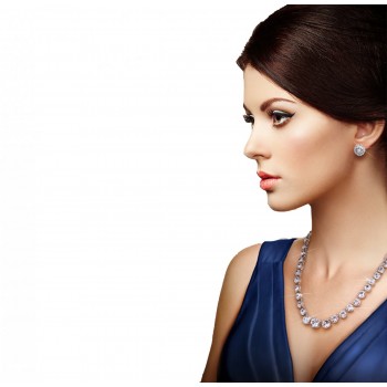 סט תכשיטים בשיבוץ אבני סברובסקי הכולל שרשרת ועגילים ציפוי כסף 925 משלוח חינם