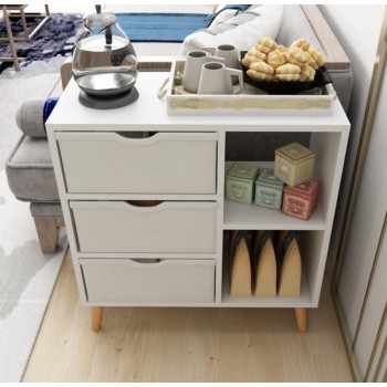 ארונית מעוצבת בסגנון נורדי בעלת שני תאים ושלוש מגירות בד דגם ARI - משלוח חינם