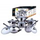 12-piece stainless steel pot set and glass lid including Planero gold sum set