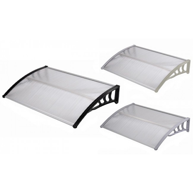 Rain roof and shading with milky polycrobent roofing and self-installing polypropylene arms over doors and windows, in a variety of colors and sizes to choose from free shipping