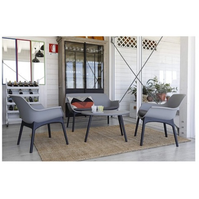 Retro-designed balcony and garden seating system, featuring 2 single armchairs and a BICA Italian-made white grey/red table to choose from for free shipping