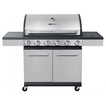 גריל גז מקצועי 6 מבערים עם כירת צד, רשתות יציקה פנל קדמי בגימור נירוסטה מסדרת OHAIO משלוח חינם