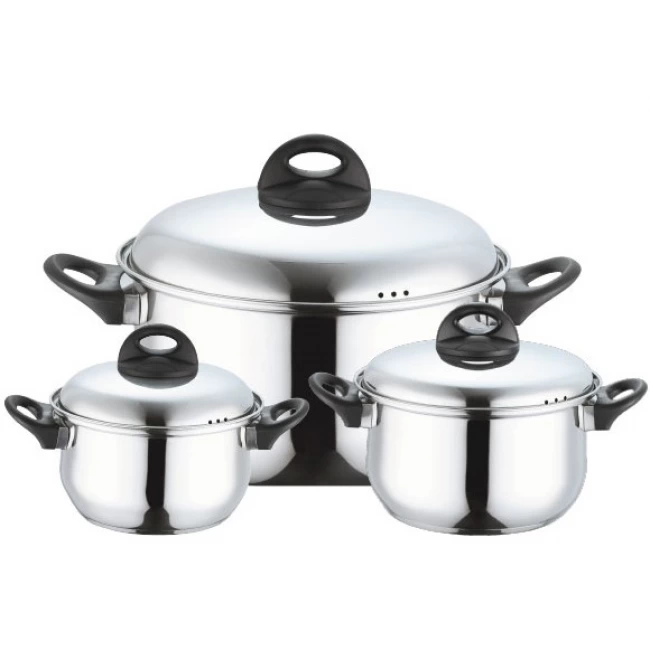 6 piece stainless steel pot set sizes 16/20/24 cm