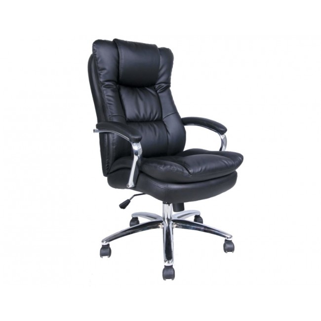 كرسي تنفيذي فاخر يشبه الجلد الأسود ، إلى جانب الكروم اللامع والشحن المجاني