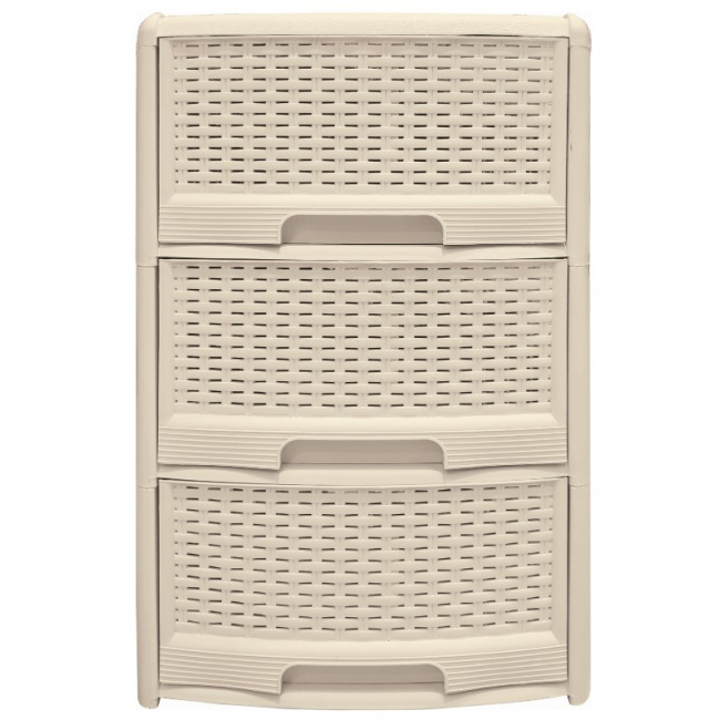Rattan style designed giron with 3 drawers in a variety of colors to choose from