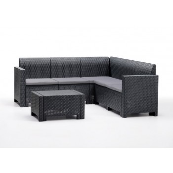 מערכת ישיבה פינתית למרפסת ולגינה בסגנון ראטן משולב, הכוללת ספה פינתית 3ו-2, ושולחן אירוח תוצרת איטליה - ב 3 צבעים לבחירה משלוח חינם