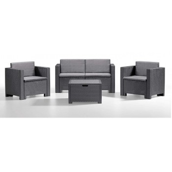 מערכת ישיבה למרפסת ולגינה בגימור ראטן, הכוללת 2 כורסאות יחיד  ספה זוגית ושולחן אירוח תוצרת איטליה משלוח חינם