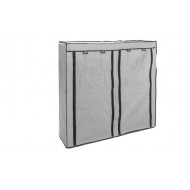 Wide cabinet with shelves for storing shoes and clothes, with side pockets and a free shipping protective cover