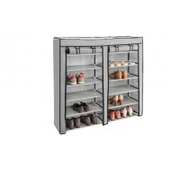 Wide cabinet with shelves for storing shoes and clothes, with side pockets and a free shipping protective cover