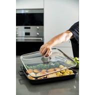 פלטת גריל עם מכסה זכוכית 34/34 ס"מ BLACK MARBLE משלוח חינם