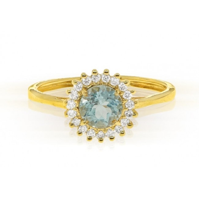 Gold Blue topaz ring and diamonds 14K free Shipping