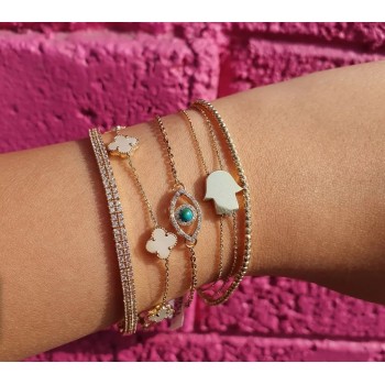 צמיד נגד עין הרע עשיר ונוצץ משובץ יהלומים ואבן טורקיז משלוח חינם