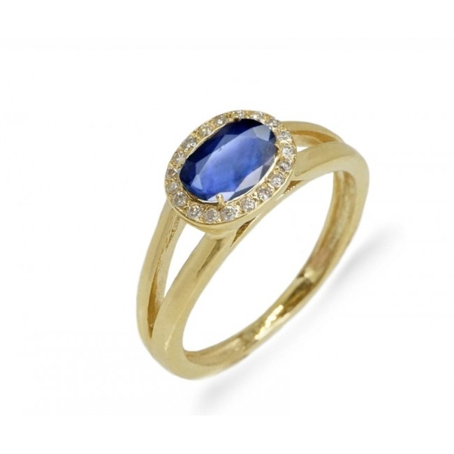 Gold ring studded with gemstone in oval cut and a line of white diamonds around free shipping