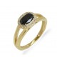 Gold ring studded with oval-cut black diamond and a line of white diamonds around free shipping