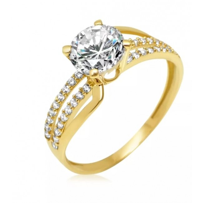 Gold ring with zircon and two lines of free shipping zircons