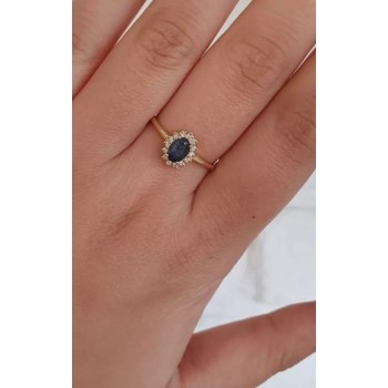 טבעת ספיר כחול ויהלומים דגם דיאנה משלוח חינם