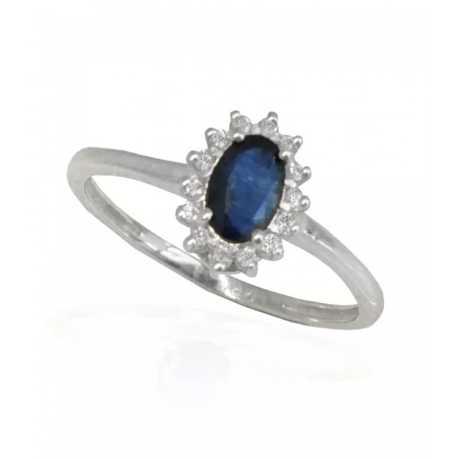 Голубое сапфировое кольцо и бриллианты модели Диана бесплатная доставка
