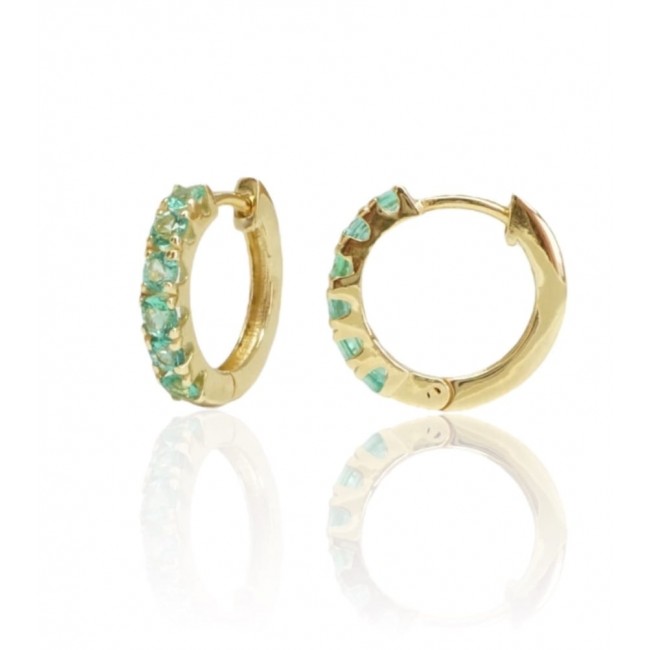 14K gold earrings set with green emeralds
