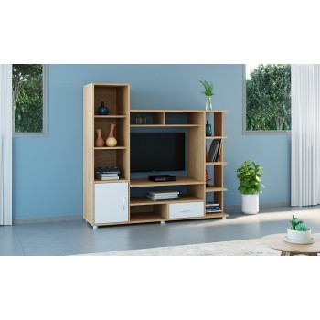 מערכת מזנון סלוני מושלמת במראה מודרני ומושך בצבעי עץ משולב לבן