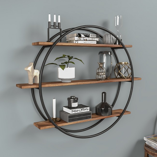 Iron-rated rounded stand combined with natural wood mirror shelves in a quality Cézanne free shipping finish