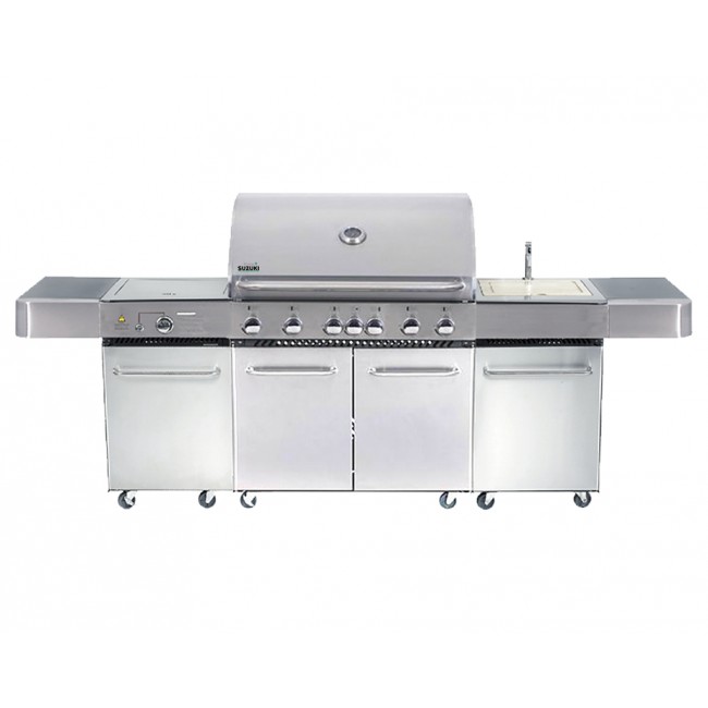 Gas Grill Kitchenette 6 Portable Stainless Steel Front Burners on Wheels KENTUCKY Free Shipping