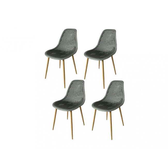 סט 4 כסאות מעוצבים לפינות אוכל ולגינה בצבע אפור עם גימור דמוי רשת