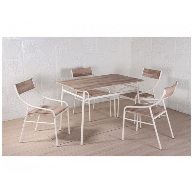 Designed dining area features 4 chairs with a white finish and free cream delivery
