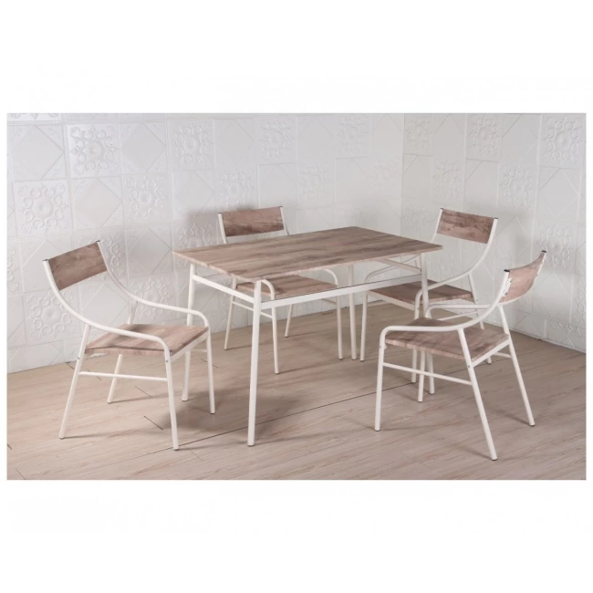 Designed dining area features 4 chairs with a white finish and free cream delivery Designed dining area features 4 chairs with a white finish and free cream delivery