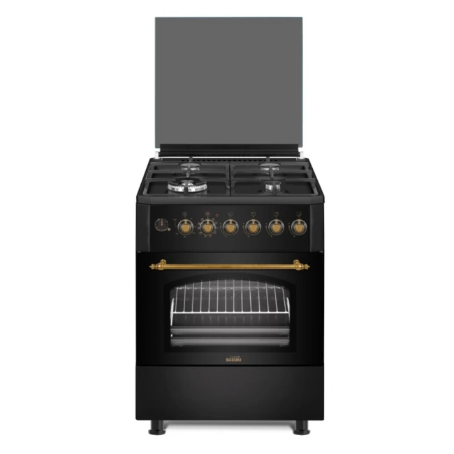 Combined gas stove Baking 9 plans 60/60 cm wide, gold black finish, in rustic retro design by SUZUKI ENERGY Free Shipping