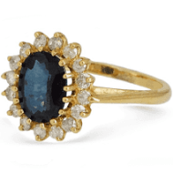 טבעת דגם דיאנה כחולה זהב 14 קראט עם זרקונים משלוח חינם