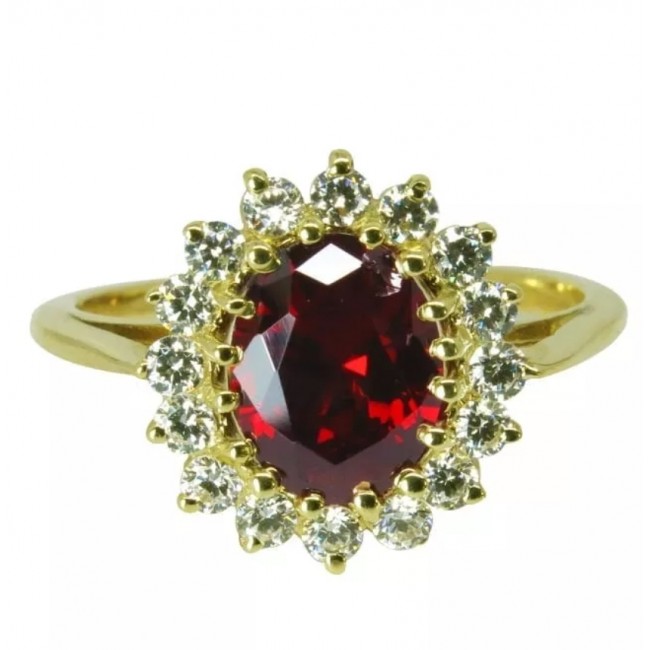 טבעת זהב 14K דגם דיאנה משובצת אבן חן גרנט אדומה וזרקונים משלוח חינם