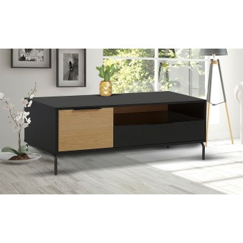 מזנון ,יחידת טלוויזיה קומפקטית ומעוצבת בגוון אלון בשילוב מתכת שחורה יצוקה, דגם 'דקל' משלוח חינם