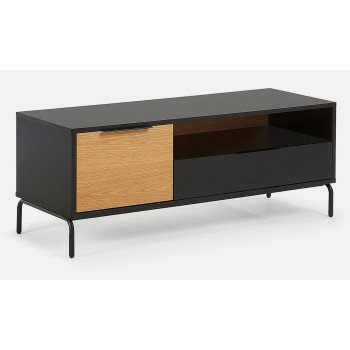 מזנון ,יחידת טלוויזיה קומפקטית ומעוצבת בגוון אלון בשילוב מתכת שחורה יצוקה, דגם 'דקל' משלוח חינם