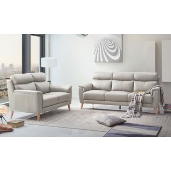 A seating system made of fine solid leather, stone shade, two-seater sofa and three-seater sofa