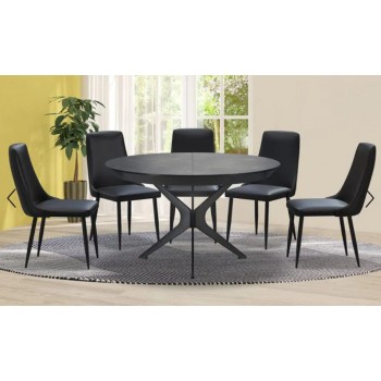 שולחן אוכל עגול , שולחן עם הגדלת אמצע, מנגנון פתיחה קל, עד 8 סועדים, בשילוב פורמייקה בגוון בטון, דגם 'סיטי' כולל 6 כיסאות 'פורד'