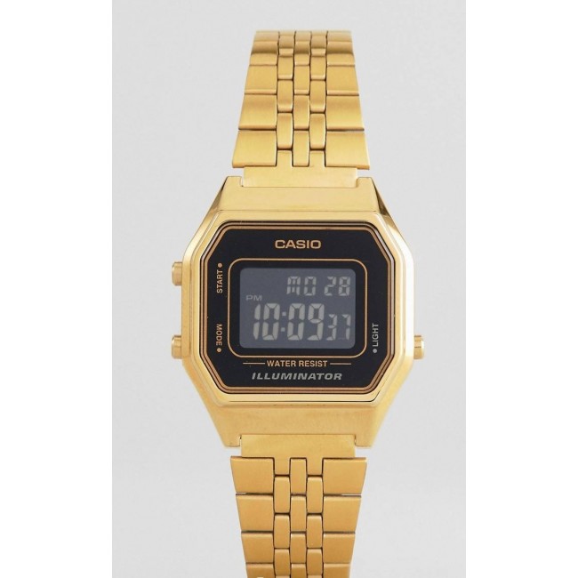 שעון Casio דיגיטלי מתנה לאשה-מסך בגוון שחור זהב-משלוח חינם